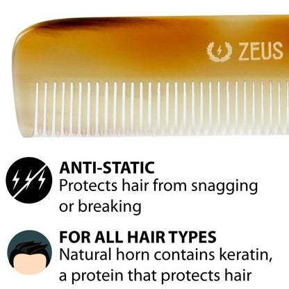 Zeus Natural Horn Fine Tooth Hair Comb - Z41