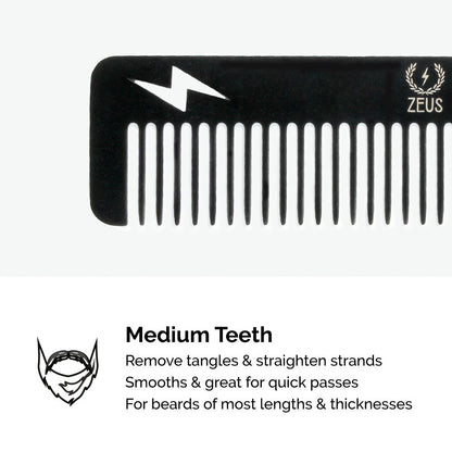 Zeus Stainless Steel Thunderbolt Comb, Powder Coated Black - T22