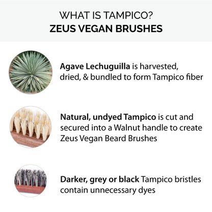 Zeus Vegan Handled Mustache & Beard Brush, 100% Natural Tampico Fiber Bristle, Firm - J73