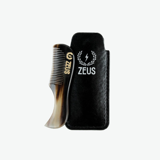 Zeus Natural Horn Mustache Comb in Leather Sheath - B41
