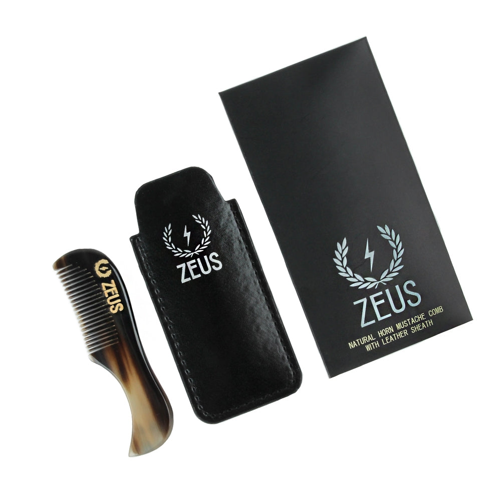 Zeus Natural Horn Mustache Comb in Leather Sheath - B41