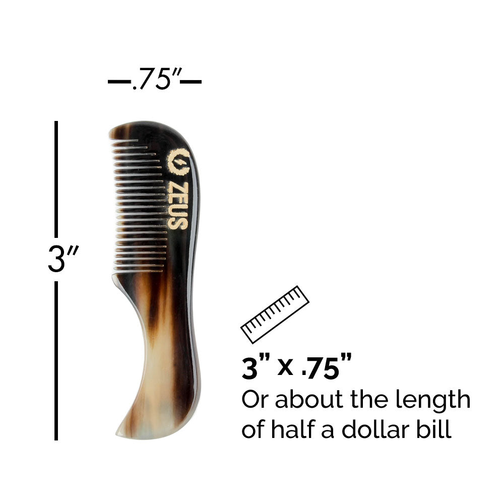 Zeus Natural Horn Mustache Comb in Leather Sheath - B41