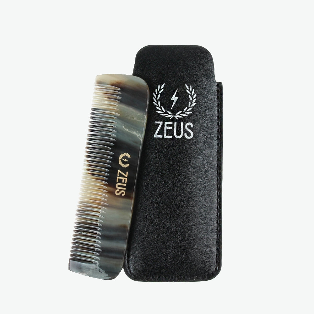 Zeus Natural Horn Medium Tooth Beard Comb in Leather Sheath - G41