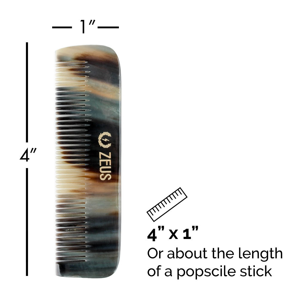 Zeus Natural Horn Medium Tooth Beard Comb in Deluxe Tin