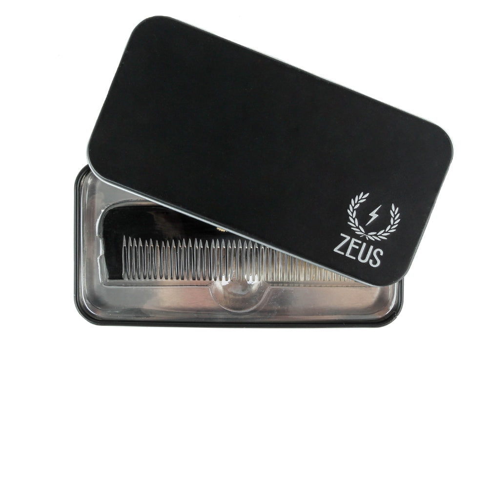 Zeus Natural Horn Medium Tooth Beard Comb in Deluxe Tin