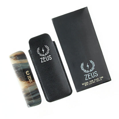 Zeus Natural Horn Medium Tooth Beard Comb in Leather Sheath - G41