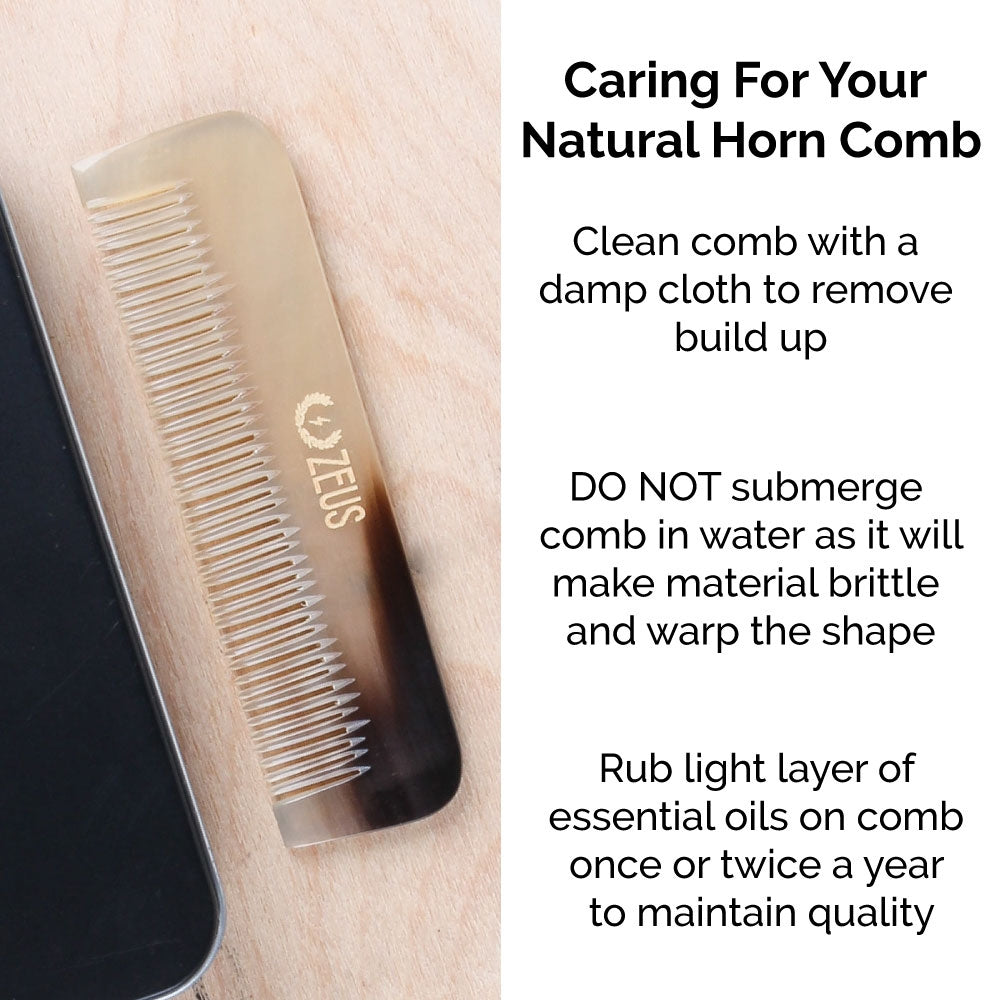 Zeus Natural Horn Medium Tooth Beard Comb in Deluxe Tin