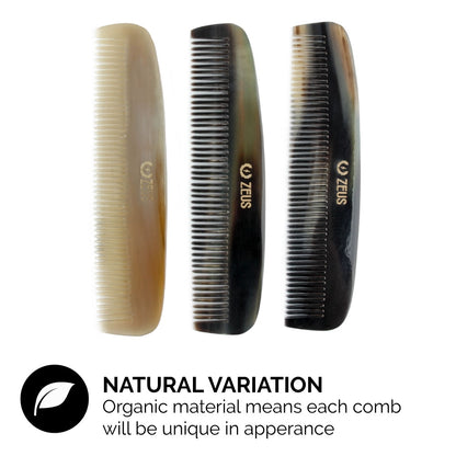 Zeus Natural Horn Wide Tooth Beard Comb in Deluxe Tin
