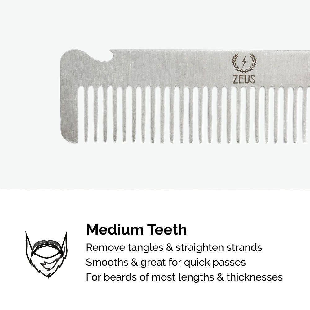 Medium Teeth - Remove tangles & straighten strands - Smooths & great for quick passes - For beards of most lengths & thickness