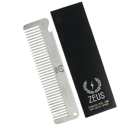 Zeus Stainless Steel Comb with Bottle Opener with packaging