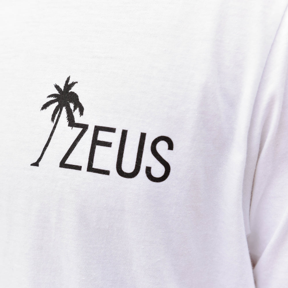 Zeus 100% Cotton, Palm Graphic Tee, White, front logo