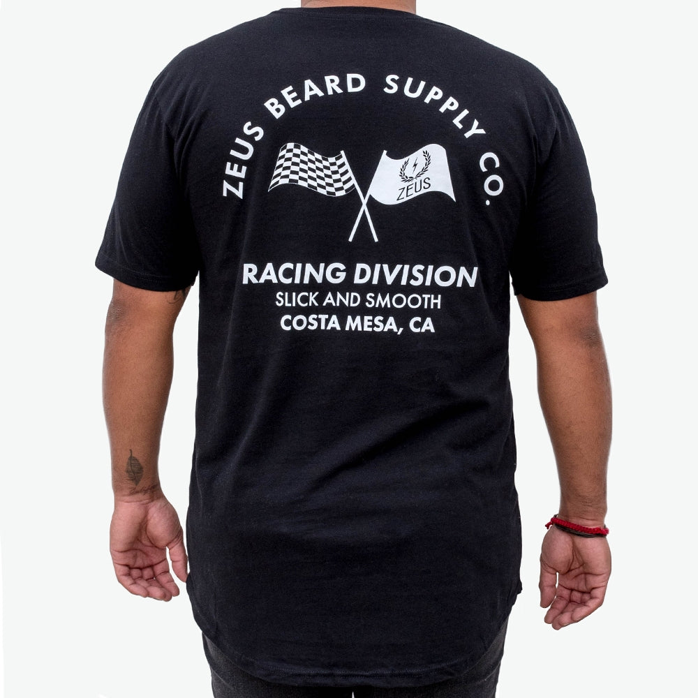Zeus 100% Cotton, "Racing Division" Curved Hem Graphic Tee Back