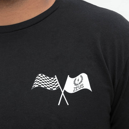 Zeus 100% Cotton, "Racing Division" Curved Hem Graphic Tee Front Logo