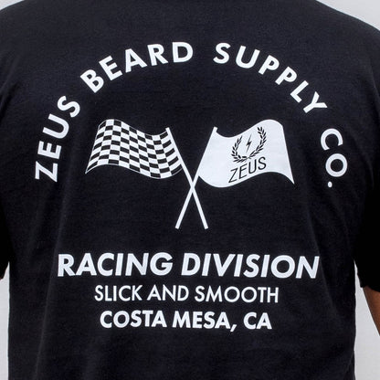 Zeus 100% Cotton, "Racing Division" Curved Hem Graphic Tee Back Logo