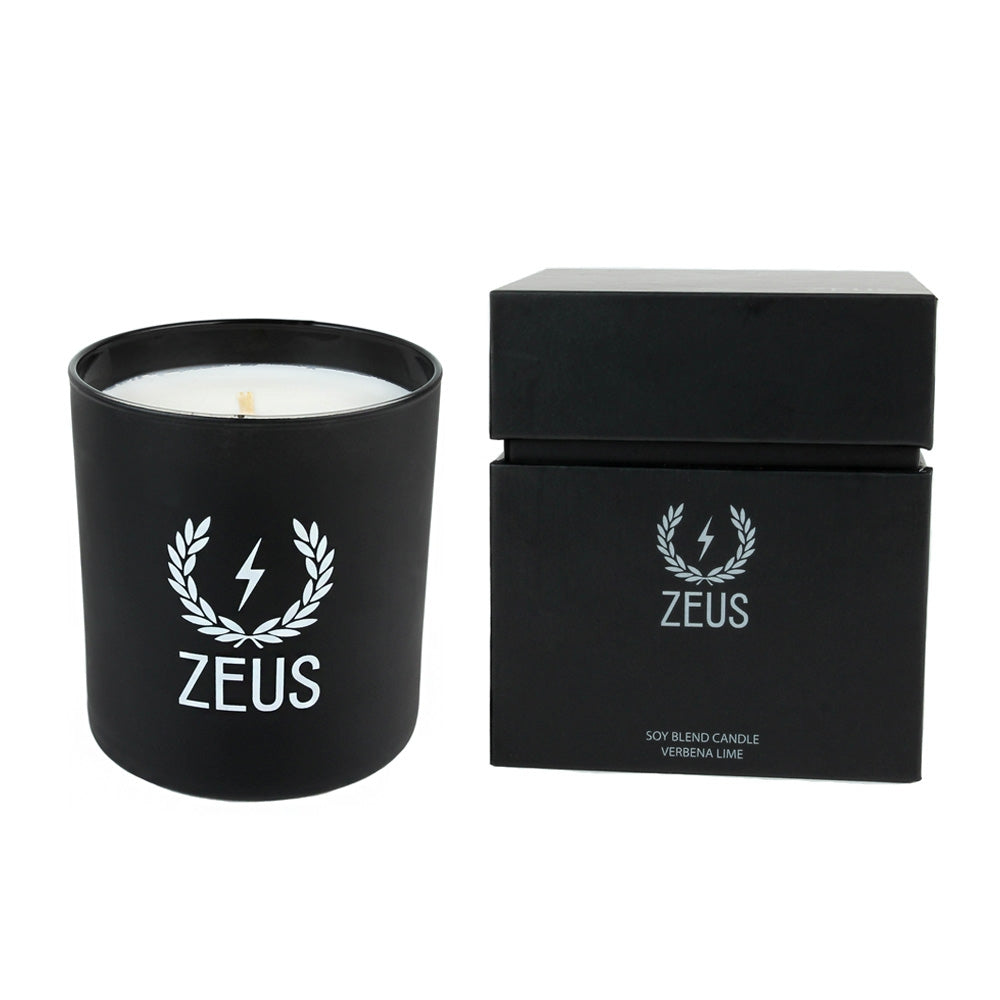 zeus limited edition soy blend candle jar with packacking