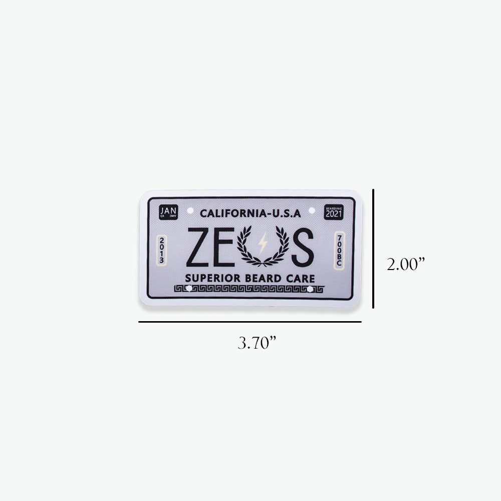 Zeus license plate sticker