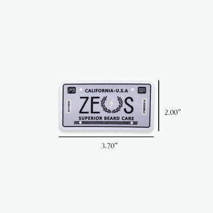 Zeus license plate sticker