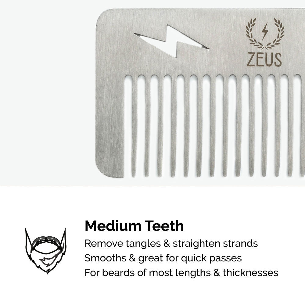 Zeus Pocket Stainless Steel Beard Comb teeth