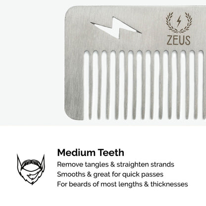 Zeus Pocket Stainless Steel Beard Comb teeth