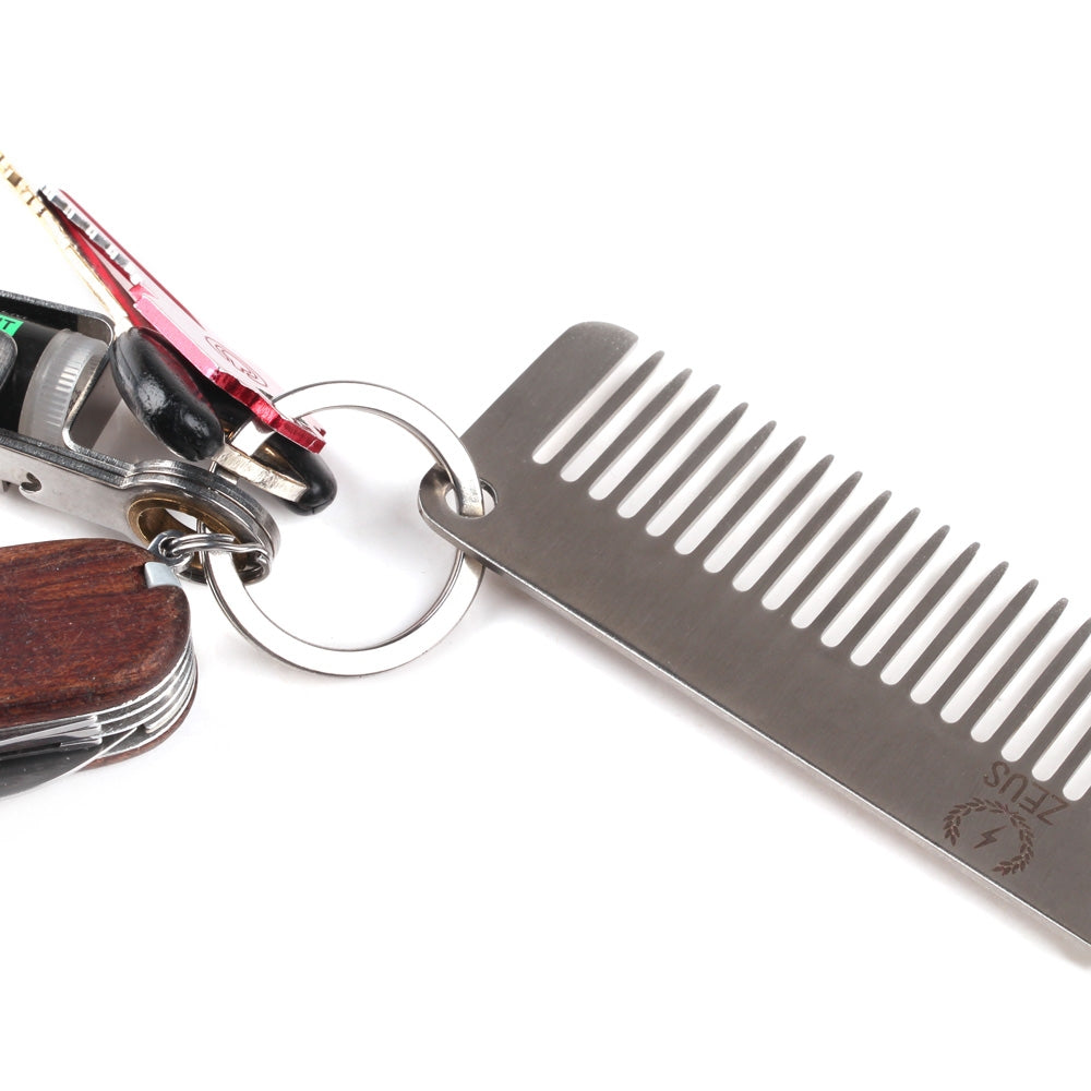 Zeus Stainless Steel Comb with Bottle Opener can be added to a keychain