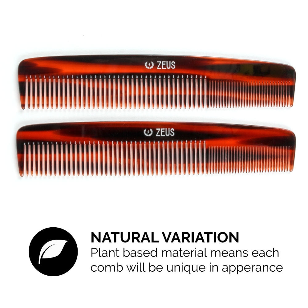 Zeus 7.5" Handmade Saw-Cut 2-in-1 Beard & Mustache Comb has natural variation due to plant based material