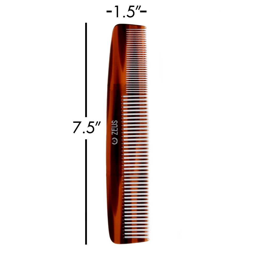 Zeus 7.5" Handmade Saw-Cut 2-in-1 Beard & Mustache Comb dimensions, 1.5 inches width, 7.5 inches length