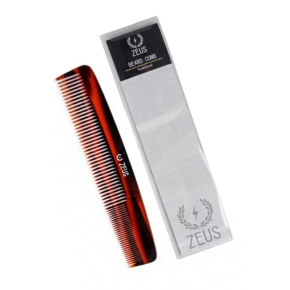 Zeus 7.5" Handmade Saw-Cut 2-in-1 Beard & Mustache Comb with packaging