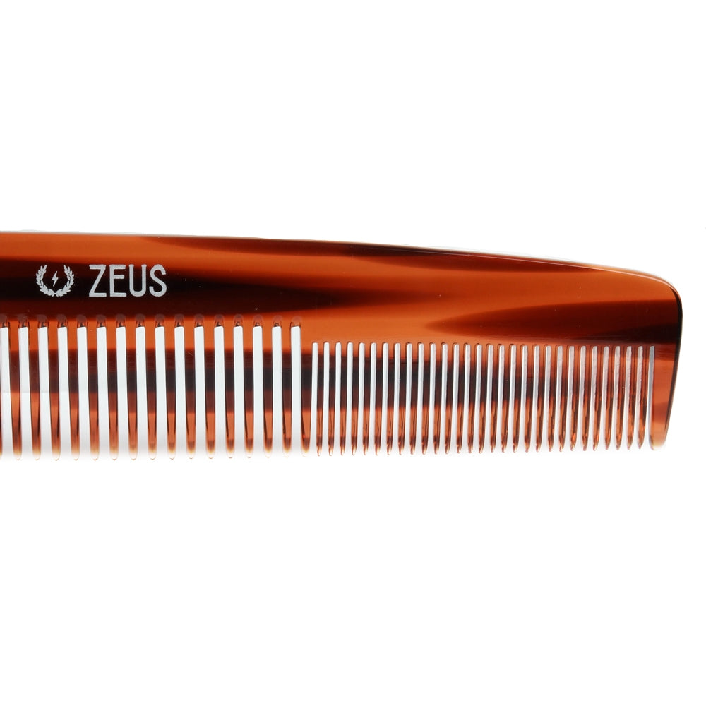 Zeus 7.5" Handmade Saw-Cut 2-in-1 Beard & Mustache Comb teeth zoomed in