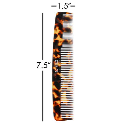 Zeus 7.5" Handmade Saw-Cut 2-in-1 Beard & Mustache Comb, Tortoiseshell, dimensions - 1.5 inches in width, 7.5 inches in length