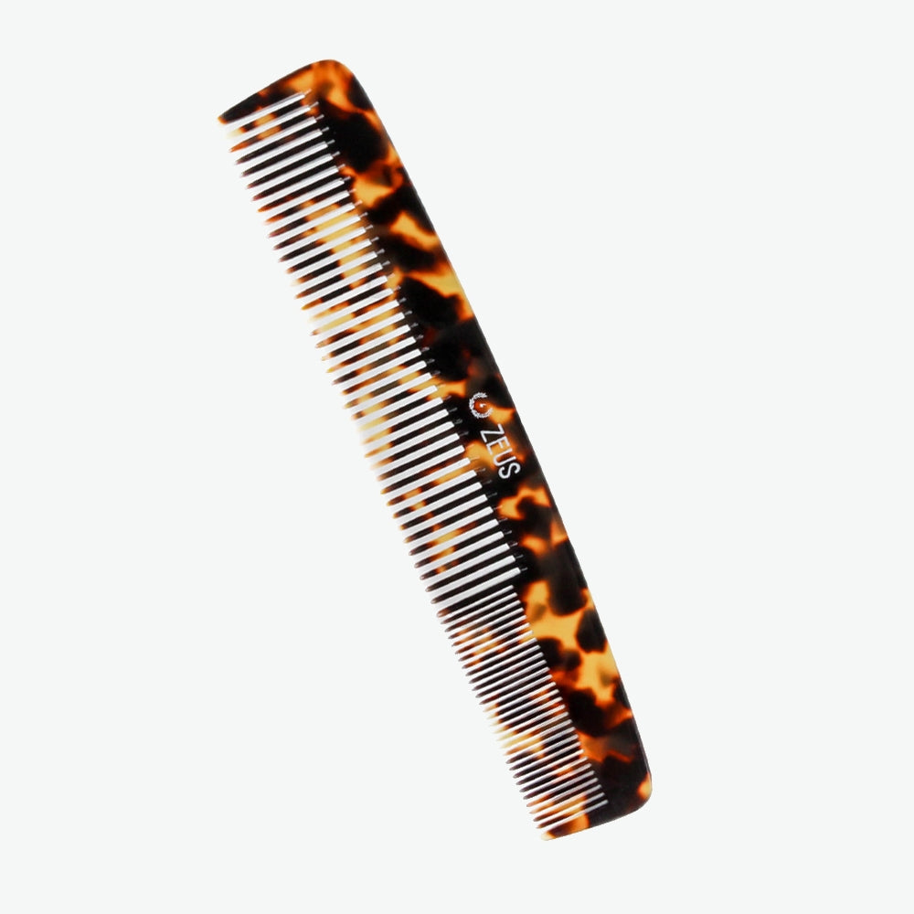 Zeus 7.5" Handmade Saw-Cut 2-in-1 Beard & Mustache Comb, Tortoiseshell