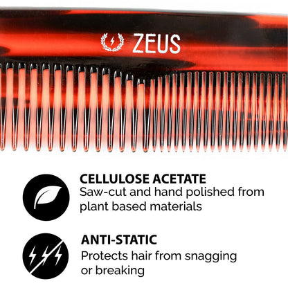 Zeus Acetate Hair Comb, 7.5" Traditional is made from cellulose acetate and is anti static