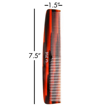 Zeus Acetate Hair Comb, 7.5" Traditional, dimensions - 1.5 inches width, 7.5 inches length