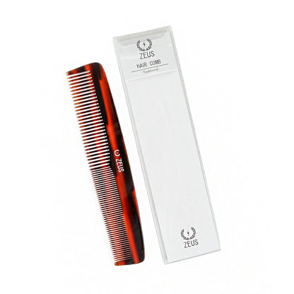 Zeus Acetate Hair Comb, 7.5" Traditional with packaging