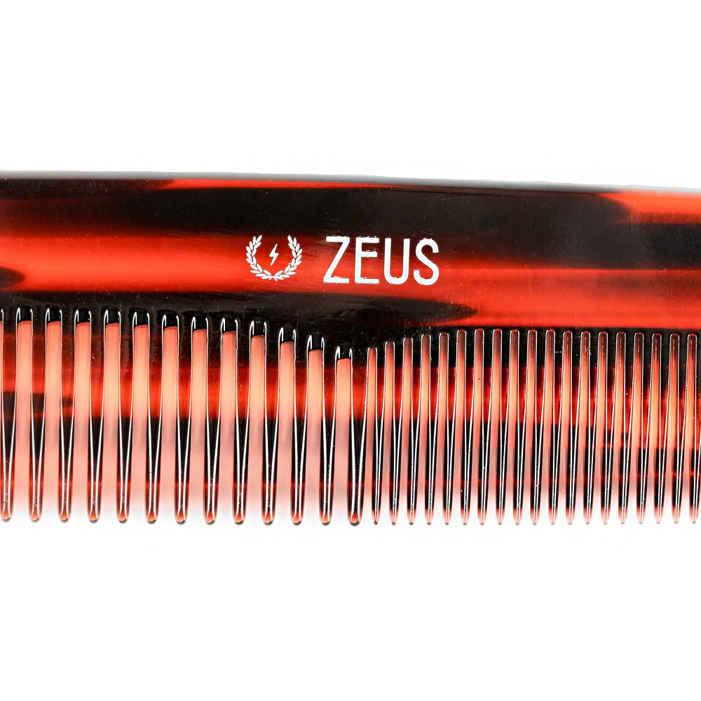 Zeus Acetate Hair Comb, 7.5" Traditional, teeth zoomed in