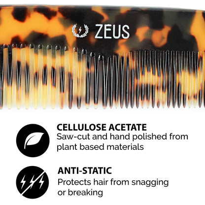 Zeus Acetate Hair Comb, 7.5", Tortoiseshell is made of cellulose acetate and is anti static