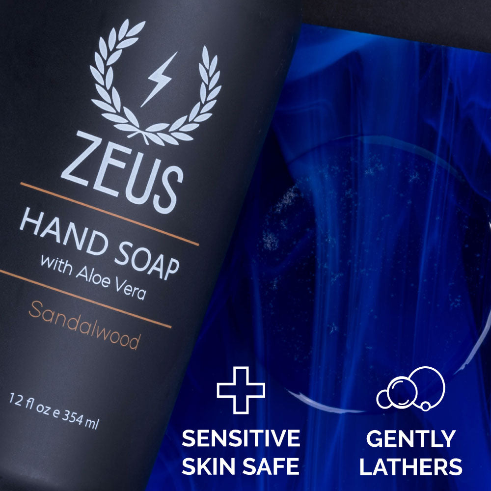 Zeus Aloe Vera Hand Soap 12 fl oz, Sandalwood is sensitive skin safe and gently lathers