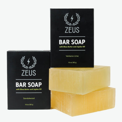 Zeus Bar Soap, 2 Pack in Verbena Lime and Sandalwood with packaging