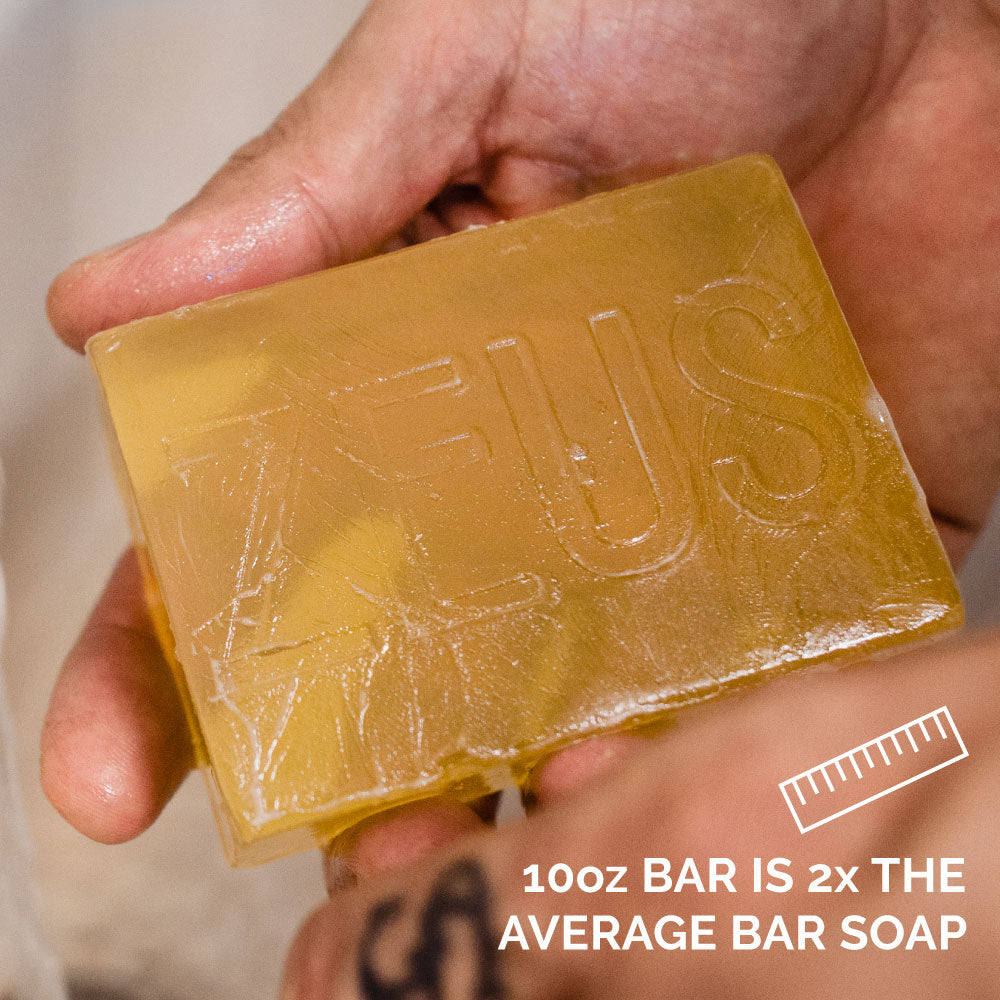 Zeus Bar Soap, 10 oz, is 2 times the average bar soap