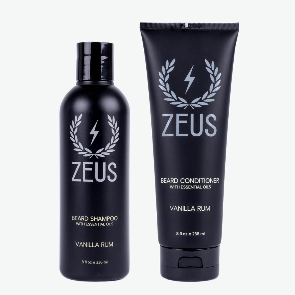 Zeus Beard Shampoo and Conditioner Set, 8 fl oz. vanilla rum