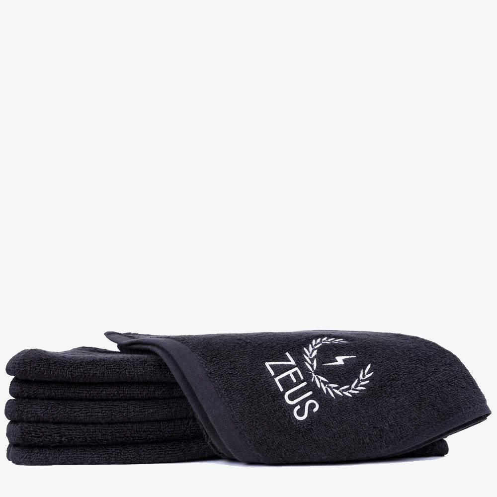 Zeus Cotton Steam Towel, Black, 6 pack