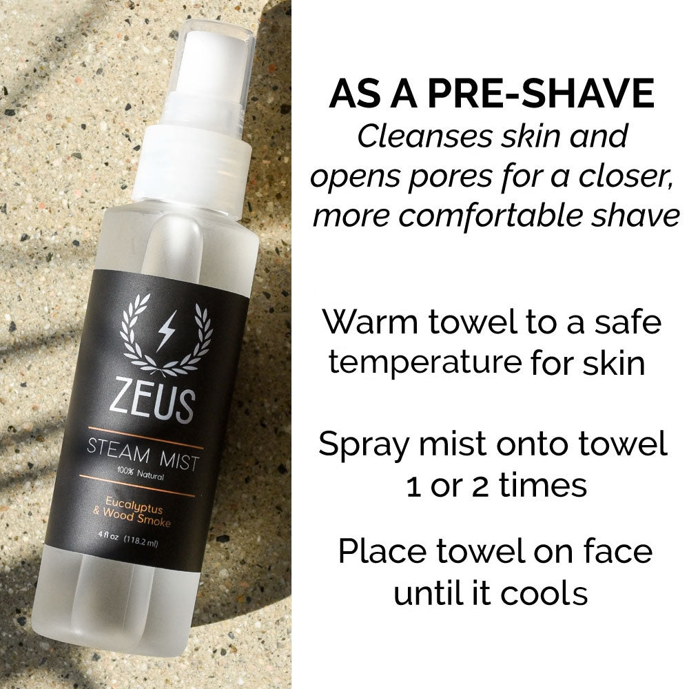 Zeus Eucalyptus & Wood Smoke Steam Mist, 4 fl oz pre-shave instructions