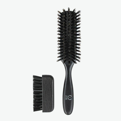 Zeus Hand Drawn Ebony Wood Handle Hair Brush with 100% Boar Bristles, Limited Edition - L91