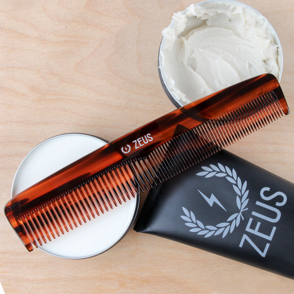 Zeus Handmade Saw-Cut Beard Comb display