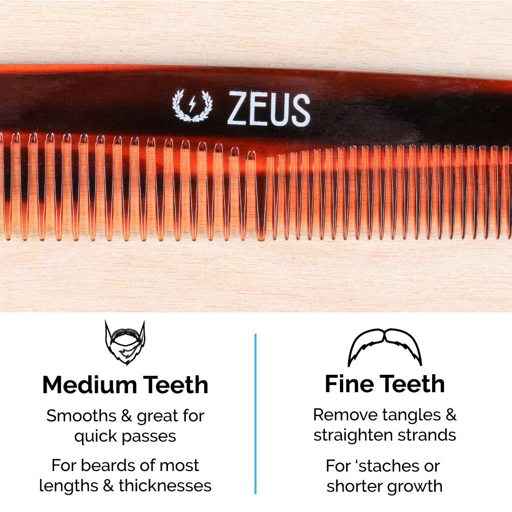 Zeus Handmade Saw-Cut Beard Comb has fine to medium teeth
