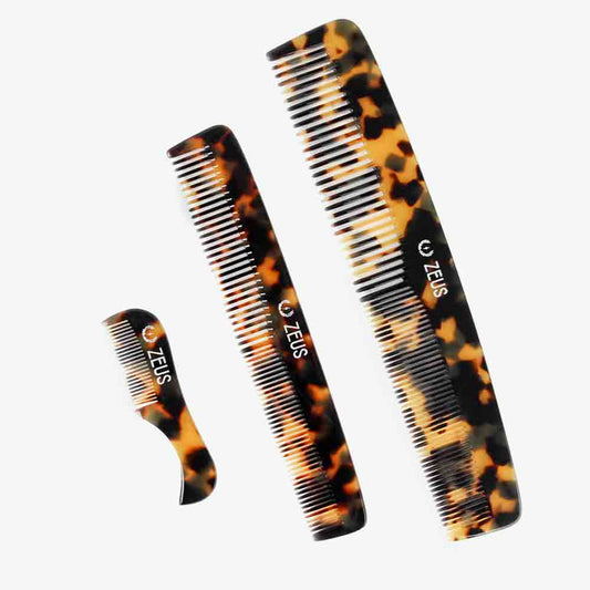 Zeus Handmade Saw-Cut Cellulose Acetate Comb Set, Tortoiseshell