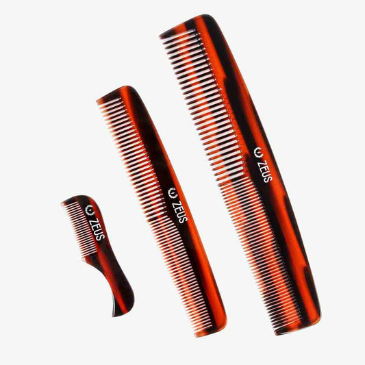 Zeus Handmade Saw-Cut Cellulose Acetate Comb Set, Traditional