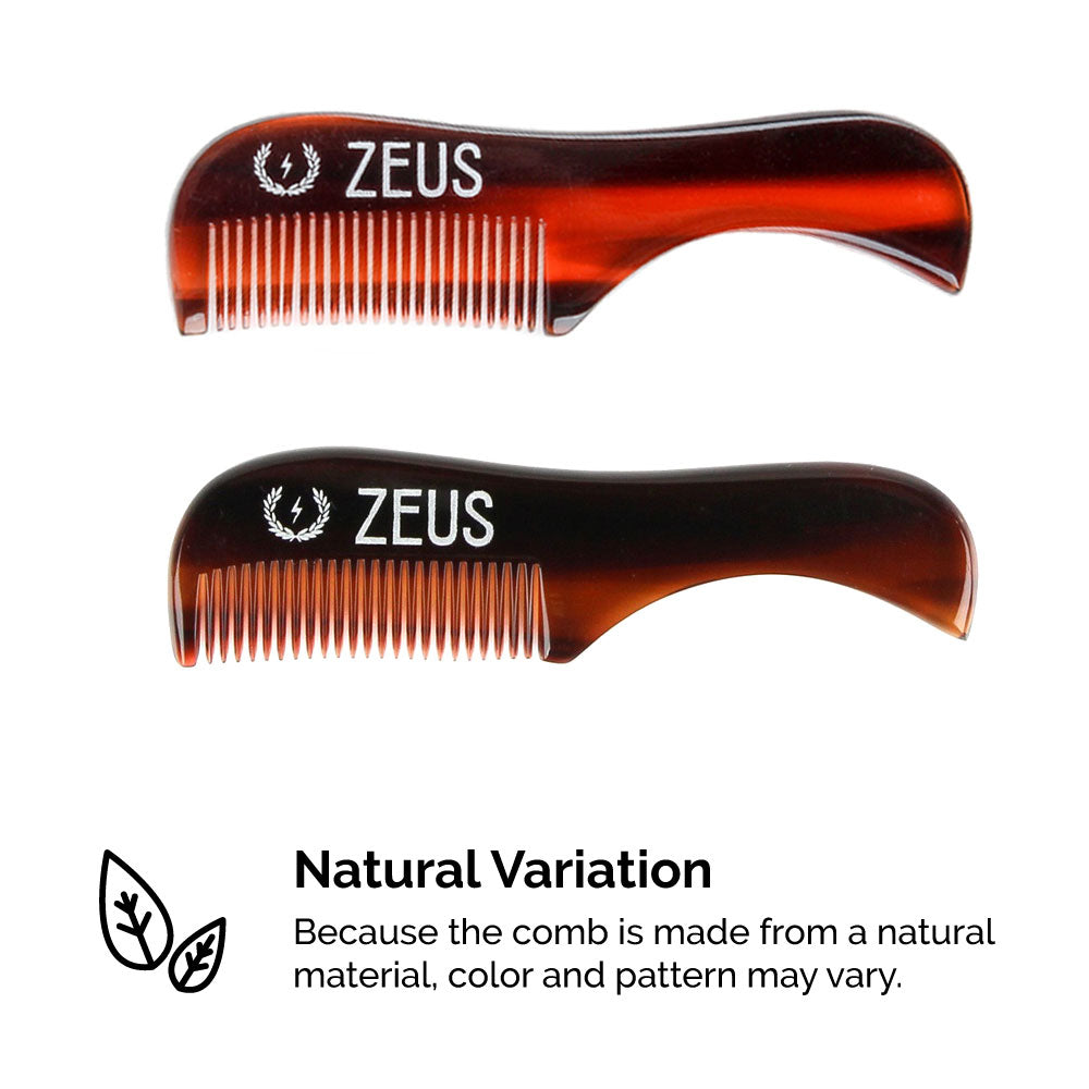 Zeus Handmade Saw-Cut Mustache Comb, acetate has natural variation