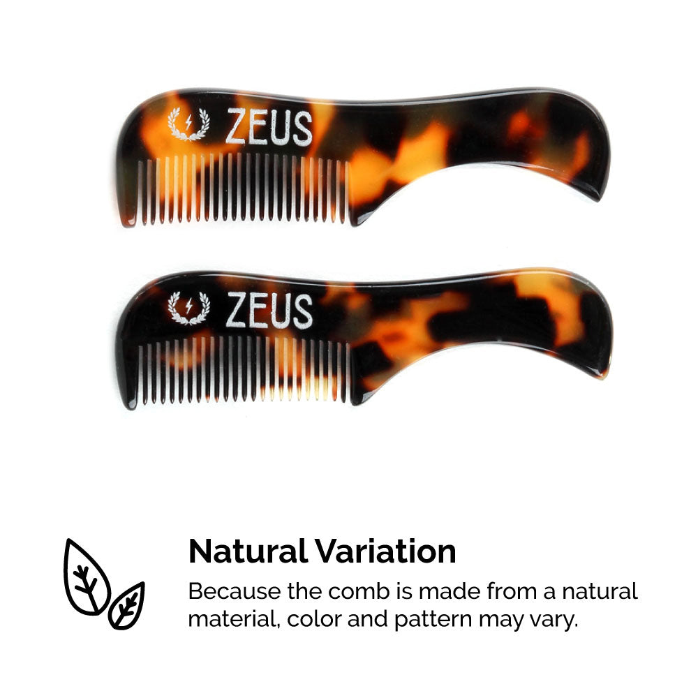 Zeus Handmade Saw-Cut Mustache Comb, Tortoiseshell has natural variation