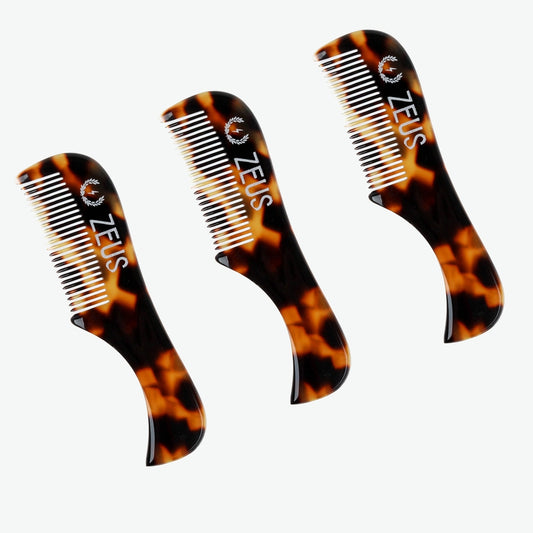 Zeus Handmade Saw-Cut Mustache Comb, Tortoiseshell, 3 Pack