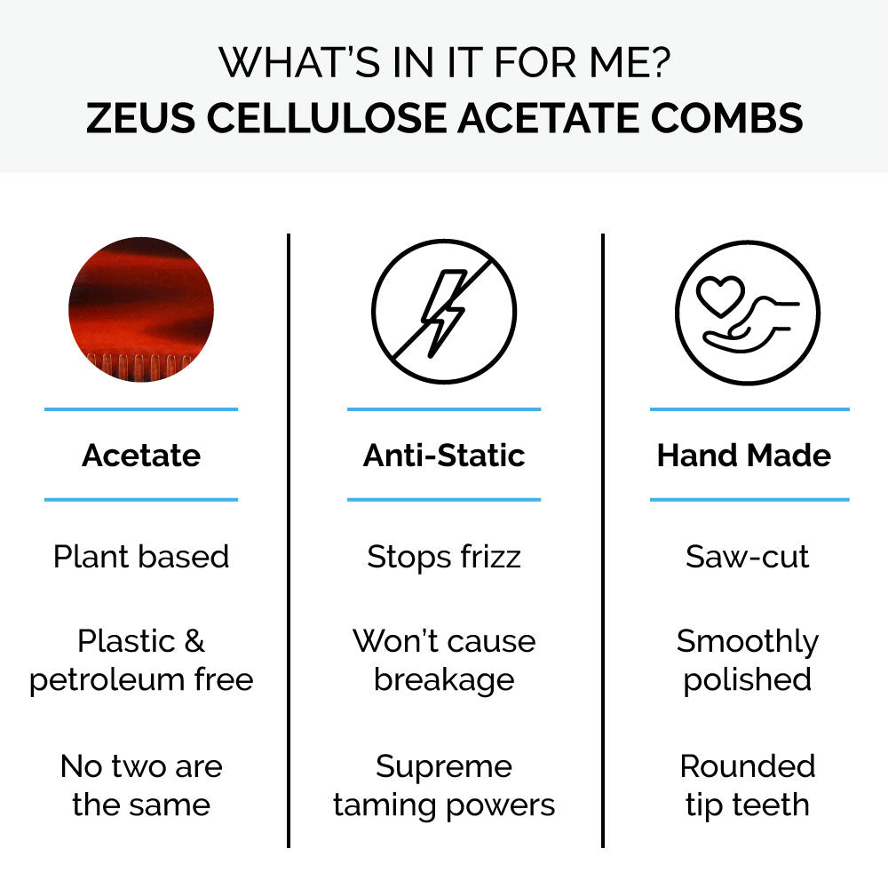Zeus Handmade Saw-Cut Pocket Beard Comb anti-static, hand made, and made from plant-based acetate